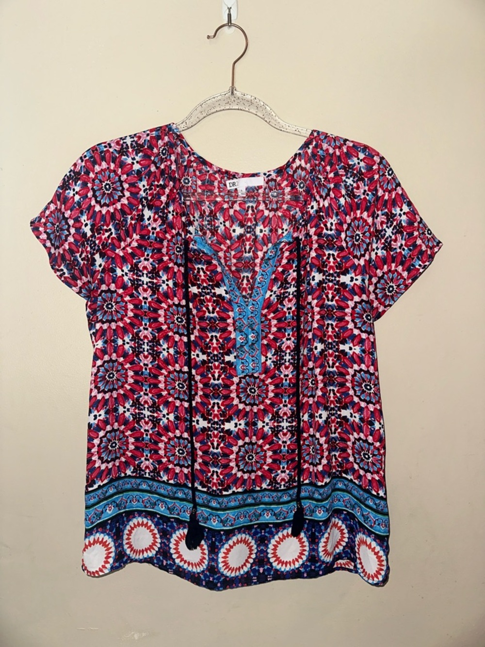 DR2 Small Kaleidoscope Print Bright Vibrant Career Business Casual Top